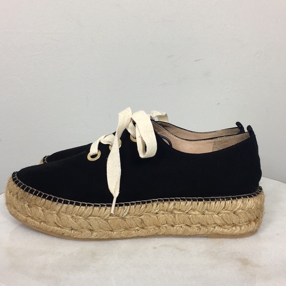 Eric Michael Black Suede Stacked Espadrille 40/10 - Picture 3 of 6